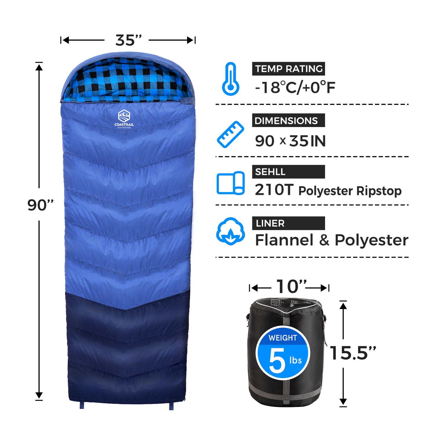 Outdoor Sleeping Bag for Adults; XL THREE-ZONE Thickened Design Warm and Comfortable for Camping 3-4 Seasons Cold Weather with Compression Sack