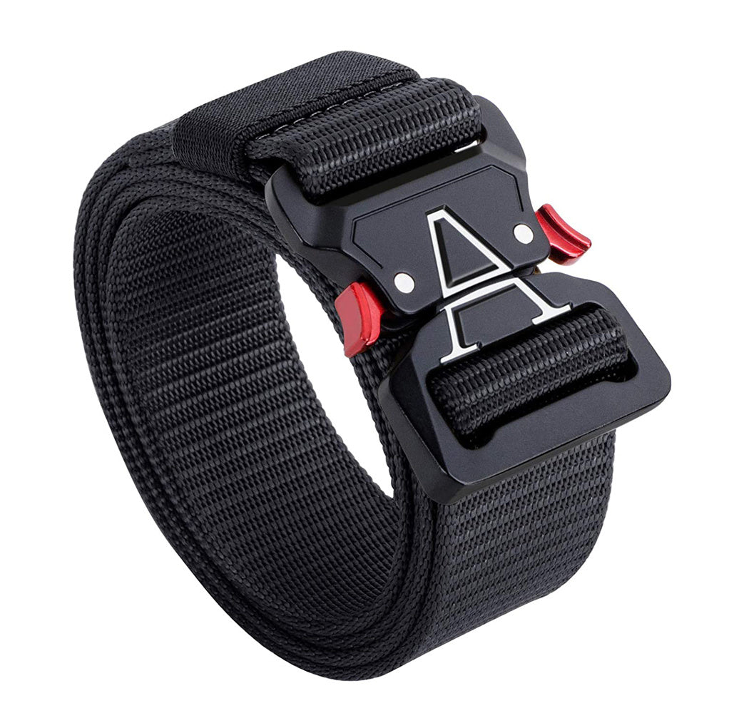 Quick Release Buckle Tactical Belt Military Hiking Rigger Nylon Web Work Belt Heavy Duty Work Belt Stretch Strap (Black-A)
