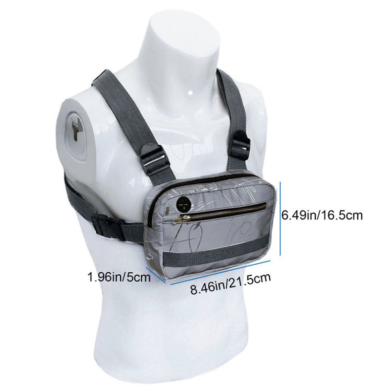 Chest Rig Bag Reflective Tactical with Multi Pockets for Night Running Cycling Walking Trekking Jogging Climbing