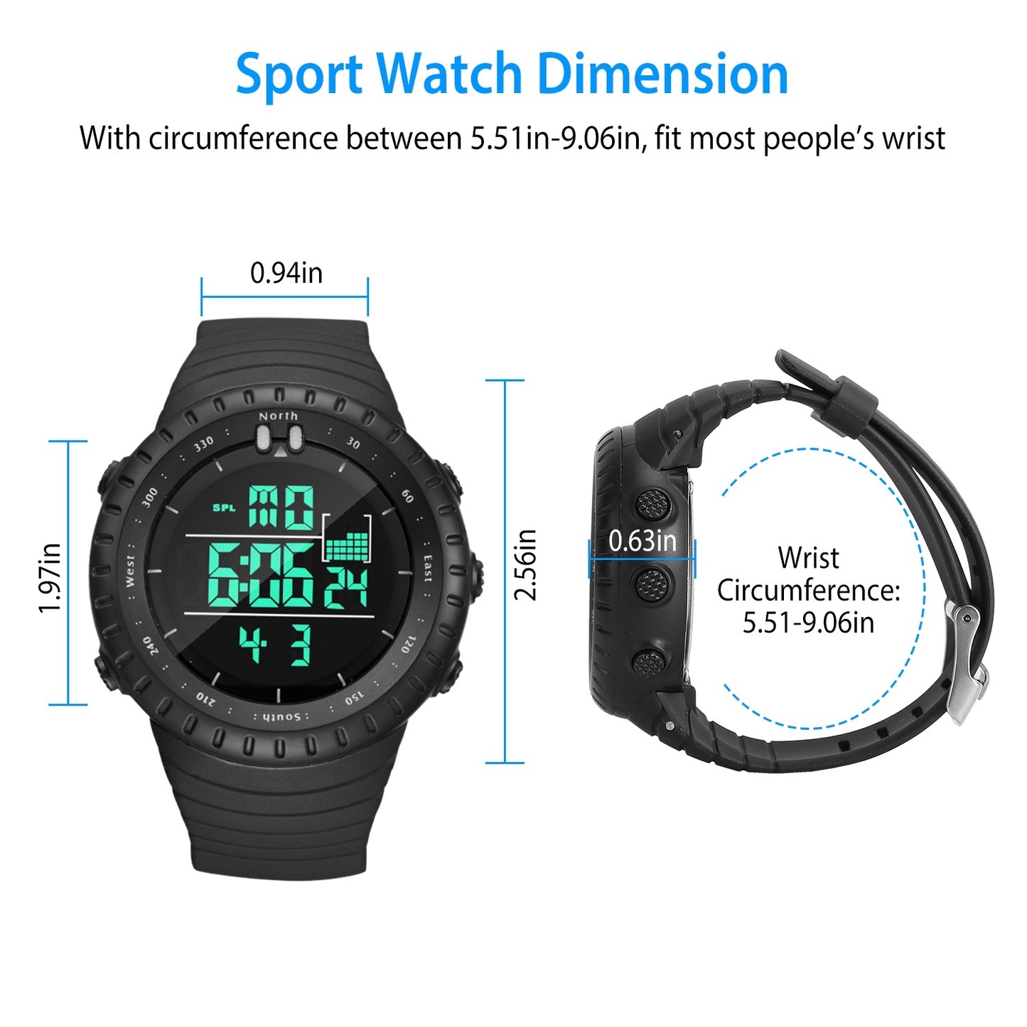 Digital Men Sports Watch Water-Resistant Military Tactical Wrist Watch