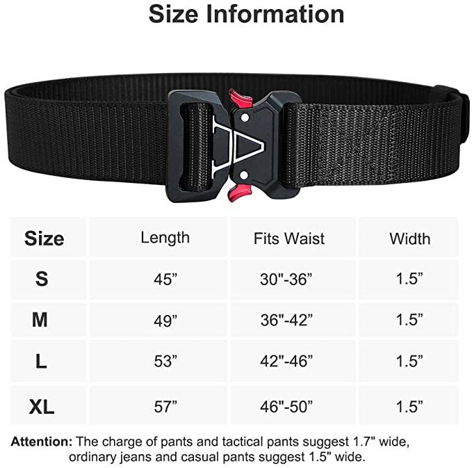 Quick Release Buckle Tactical Belt Military Hiking Rigger Nylon Web Work Belt Heavy Duty Work Belt Stretch Strap (Black-A)