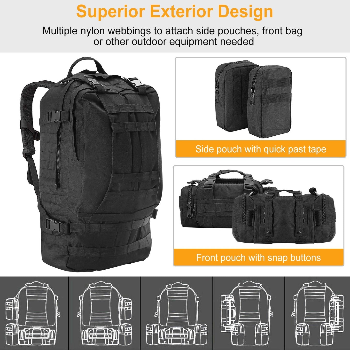 56L Military Tactical Backpack Rucksacks Army Assault Pack Combat Backpack Pouch