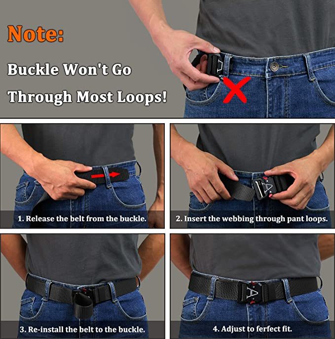 Quick Release Buckle Tactical Belt Military Hiking Rigger Nylon Web Work Belt Heavy Duty Work Belt Stretch Strap (Black-A)