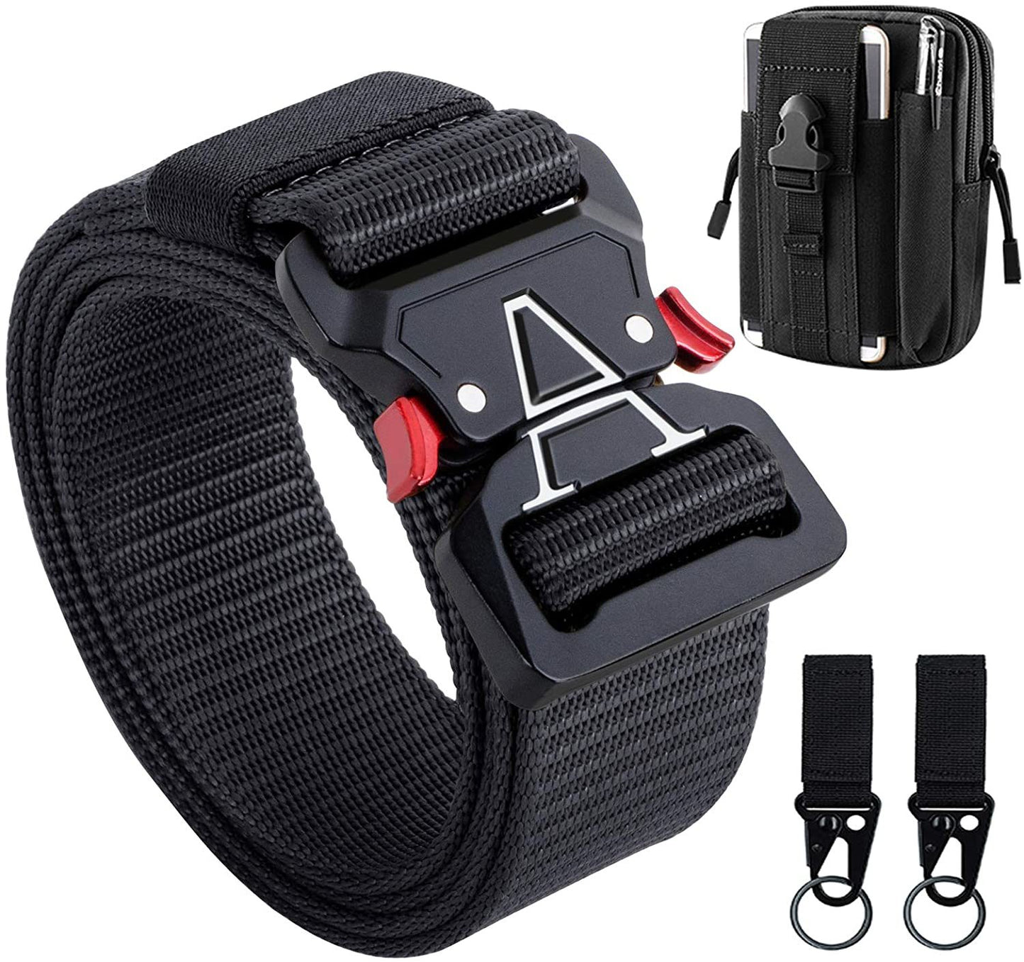 Quick Release Buckle Tactical Belt Military Hiking Rigger Nylon Web Work Belt Heavy Duty Work Belt Stretch Strap (Black-A)