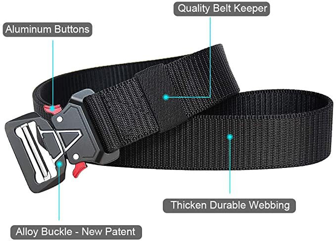 Quick Release Buckle Tactical Belt Military Hiking Rigger Nylon Web Work Belt Heavy Duty Work Belt Stretch Strap (Black-A)