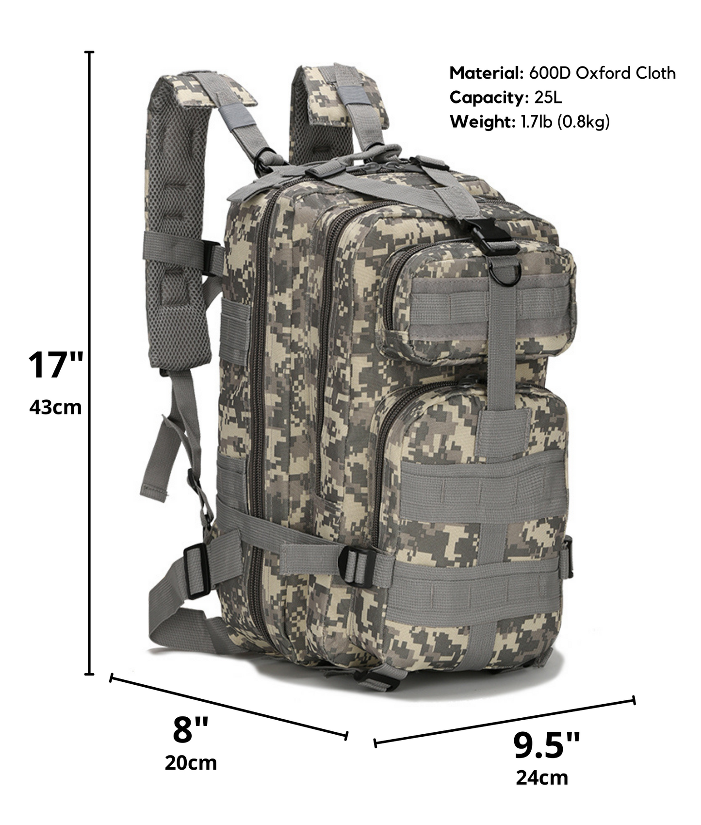 Military 3P Tactical 25L Backpack | Army Assault Pack | Molle Bag Rucksack | Range Bag