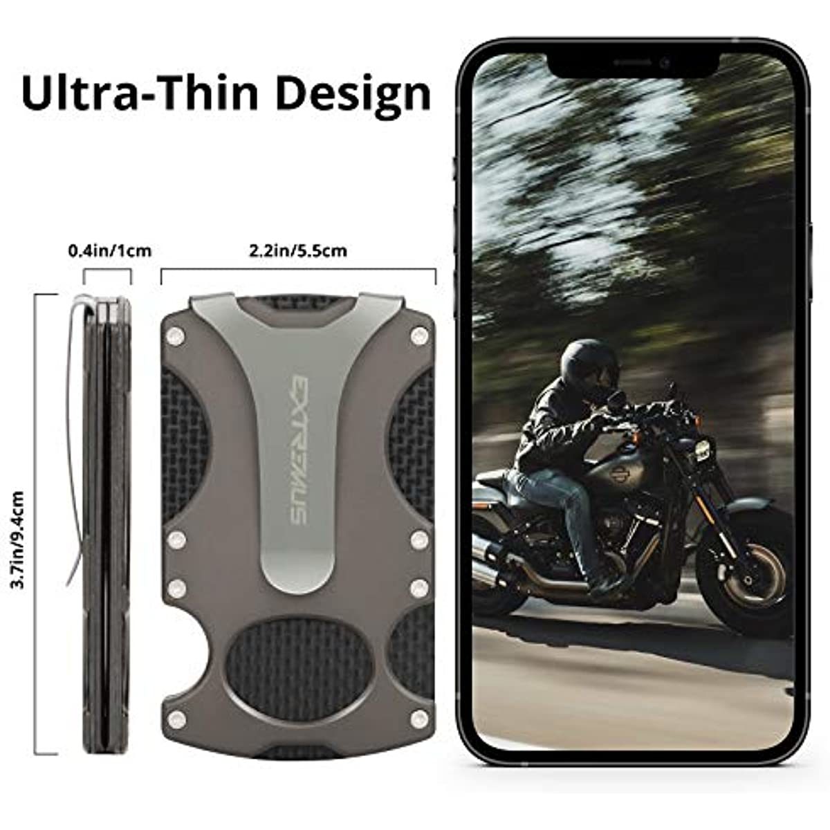 Extremus Tactical Wallet; Carbon Fiber Wallet; Money Clip; RFID Blocking Technology; Carbon Fiber and Stainless-Steel Construction